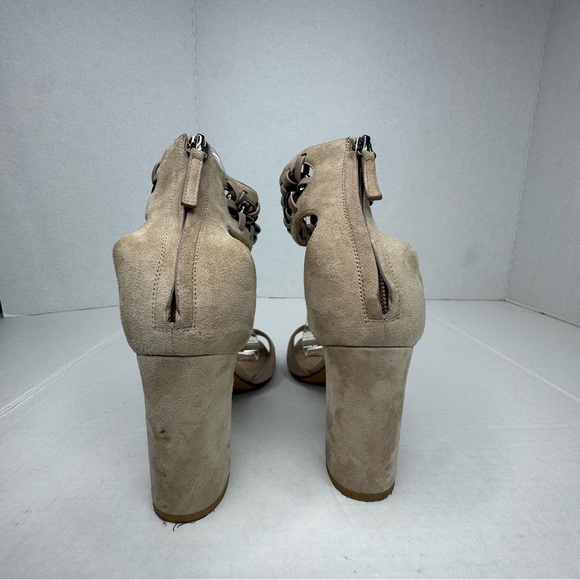 VALENTINO Tan Suede chain heels size 37.5 - Picture 5 of 9